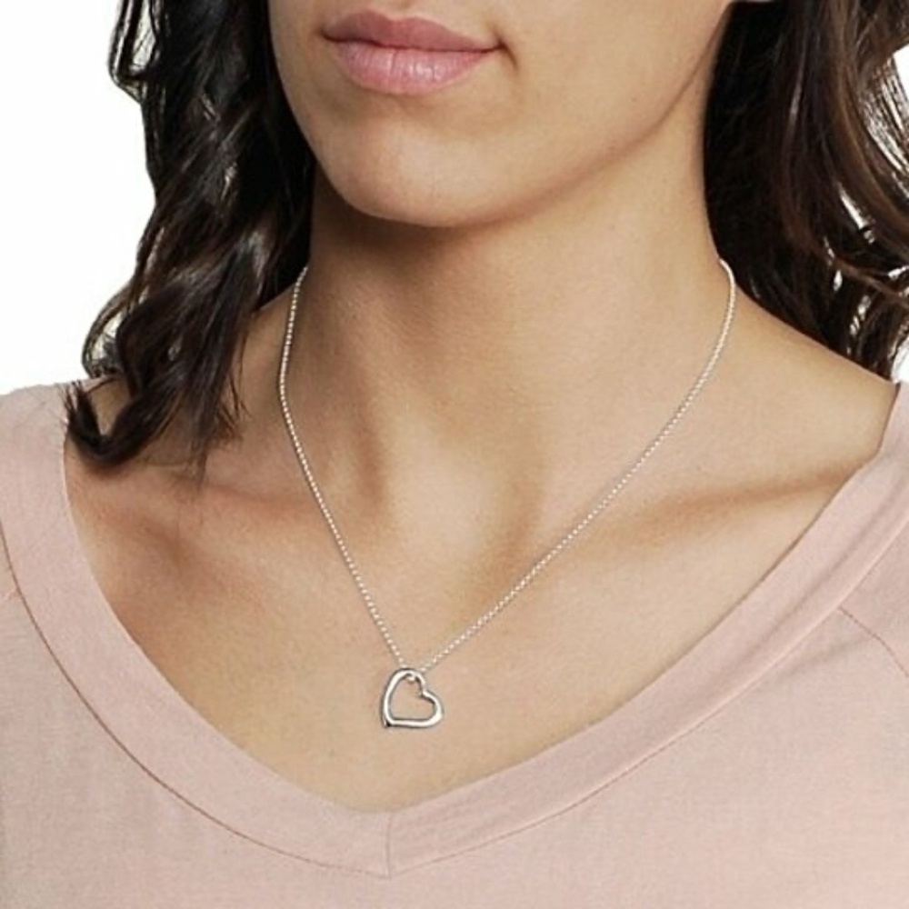 USA Silver Heart Pendant Lariat Clavicle Chain Necklace Jewelry - Picture 2 of 4